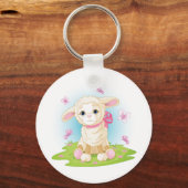 Baby Lammetje met Roze Strik en Vlinders Sleutelhanger (Voorkant)