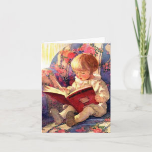 Baby leest dierenboek, vintage kaart