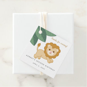 Baby leeuw met tropische bladeren bedankt bedankjes labels