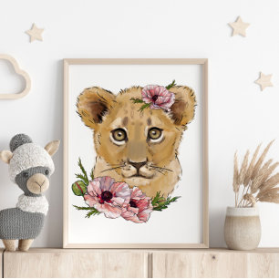 Baby Leeuw Roos Dierenposter   Muurprint Poster