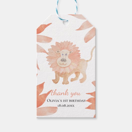 Baby Leeuw Waterverf Handgeschilderde Monogram Cadeaulabel (Voorkant)