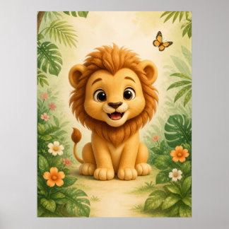 Baby Leeuwen Nursery Poster, Jungle Dierenprint  Poster