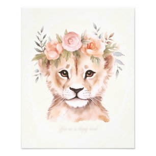 Baby Leeuwenwelp met Bloemenkrans Kunst Foto Afdruk