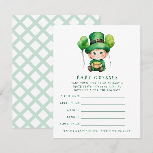 Baby Leprechaun baby shower gissen spel Kaart (Voorkant / Achterkant)