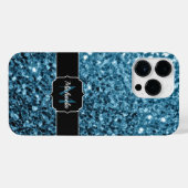 Baby lichtblauwe faux glitter sparter Monogram iPhone Hoesje (Achterkant horizontaal)