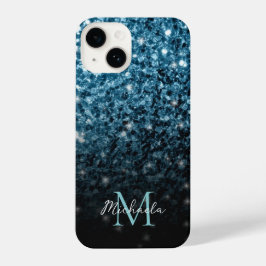 Baby lichtblauwe faux glitter sparter Monogram iPhone 14 Hoesje