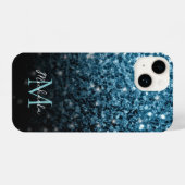 Baby lichtblauwe faux glitter sparter Monogram iPhone Hoesje (Achterkant horizontaal)