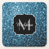 Baby lichtblauwe faux glitter sparter Monogram Kartonnen Onderzetters (Voorkant)