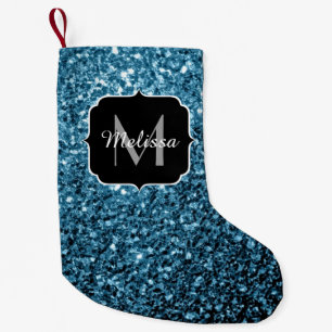 Baby lichtblauwe faux glitter sparter Monogram Kleine Kerstsok