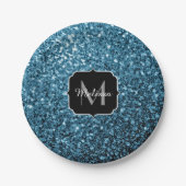 Baby lichtblauwe faux glitter sparter Monogram Papieren Bordje (Voorkant)