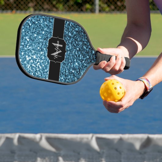 Baby lichtblauwe faux glitter sparter Monogram Pickleball Paddle (Insitu)