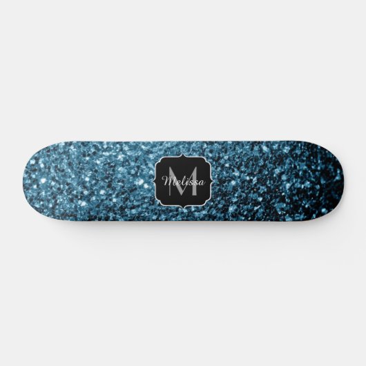 Baby lichtblauwe faux glitter sparter Monogram Skateboard (Horizontaal)