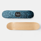 Baby lichtblauwe faux glitter sparter Monogram Skateboard (Horizontaal)