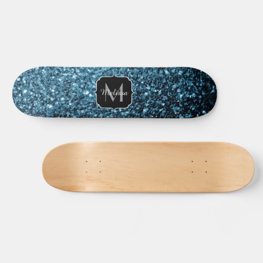 Baby lichtblauwe faux glitter sparter Monogram Skateboard (Horizontaal)
