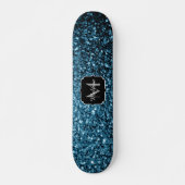 Baby lichtblauwe faux glitter sparter Monogram Skateboard (Voorkant)