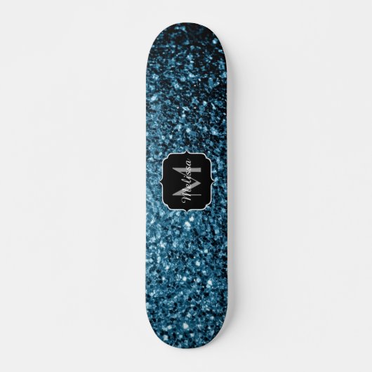 Baby lichtblauwe faux glitter sparter Monogram Skateboard (Voorkant)