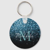 Baby lichtblauwe faux glitter sparter Monogram Sleutelhanger (Voorkant)