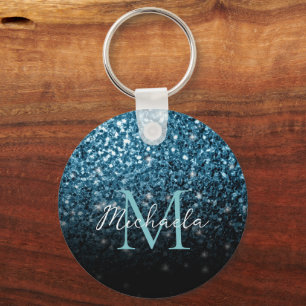 Baby lichtblauwe faux glitter sparter Monogram Sleutelhanger