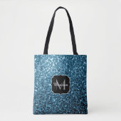 Baby lichtblauwe faux glitter sparter Monogram Tote Bag (Voorkant)