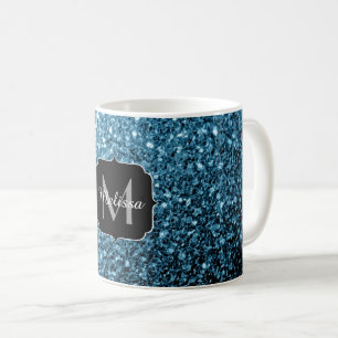 Baby lichtblauwe nepschittertjes glinster Monogram Koffiemok