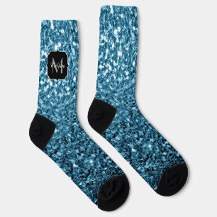 Baby lichtblauwe nepschittertjes glitters monogram sokken