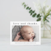 Baby Liefde en Bedankt Foto geboorteaankondiging Briefkaart (Staand voorkant)