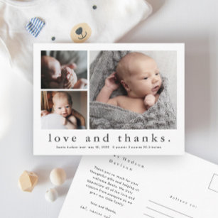 Baby Liefde en Bedankt Foto geboorteaankondiging Briefkaart