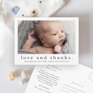 Baby Liefde en Bedankt Foto geboorteaankondiging Briefkaart
