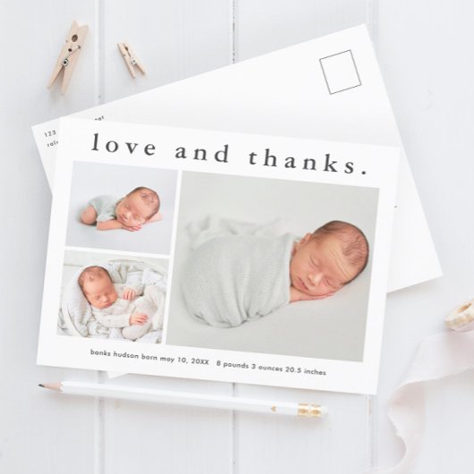 Baby Liefde en Bedankt Foto geboorteaankondiging Briefkaart