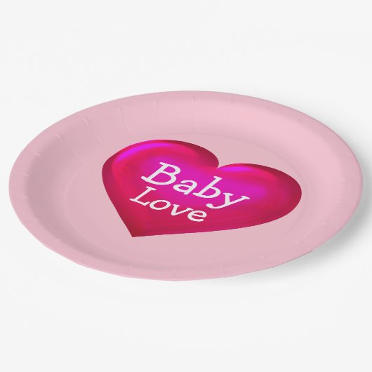 Baby Liefde Heet Roze Hart Papieren Bordje (Gekanteld)