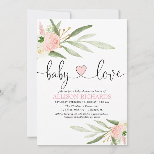 Baby liefdesroze goudbruine douche kaart (Voorkant)