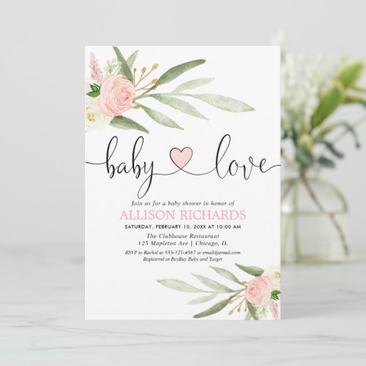 Baby liefdesroze goudbruine douche kaart (Staand voorkant)