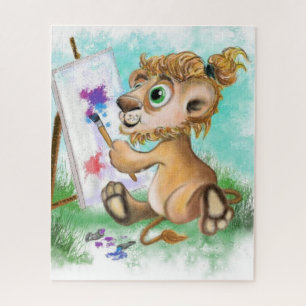 Baby Lion Artist schildert Puzzle Cartoon Legpuzzel