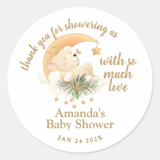 Baby Lion Baby shower Dank u wel Ronde Sticker (Voorkant)
