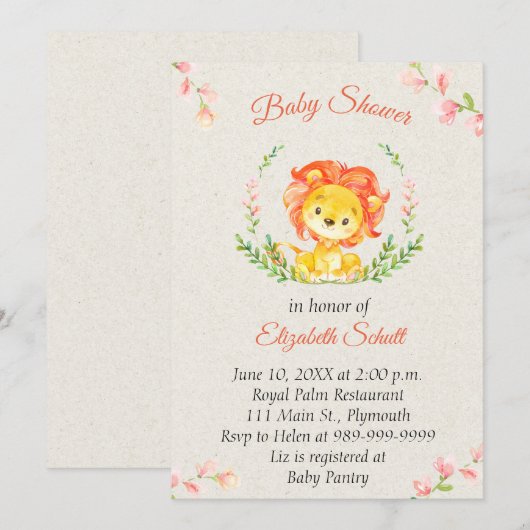 Baby Lion Baby shower Invitation Kaart (Voorkant / Achterkant)