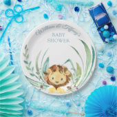 Baby Lion Cub Dusty Blue Baby shower Papieren Bordje (Feest)