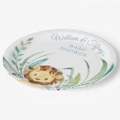 Baby Lion Cub Dusty Blue Baby shower Papieren Bordje (Gekanteld)
