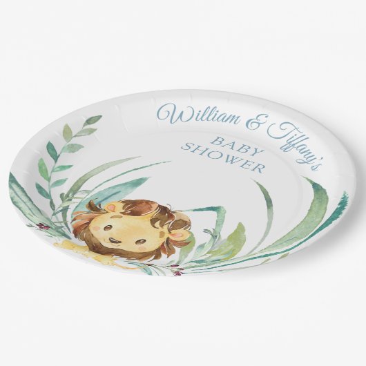 Baby Lion Cub Dusty Blue Baby shower Papieren Bordje (Gekanteld)