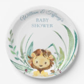 Baby Lion Cub Dusty Blue Baby shower Papieren Bordje (Voorkant)