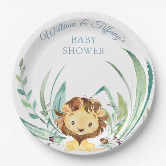 Baby Lion Cub Dusty Blue Baby shower Papieren Bordje (Voorkant)