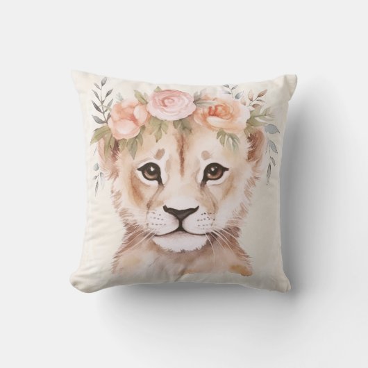 Baby Lion Cub met bloemenkroon | Ontwerp voor kind Kussen (Voorkant)