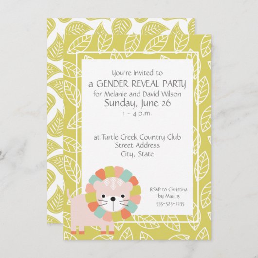 Baby Lion Gender Reveal-feestuitnodigingen Kaart (Voorkant / Achterkant)