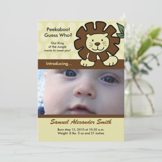 BABY LION King of the Oerwoud Birth Notice Aankondiging (Staand voorkant)