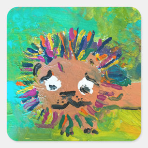 Baby Lion: "Kunst van kinderen" Vierkante Sticker