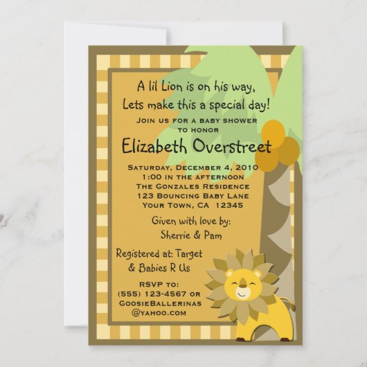 Baby Lion Oerwoud King Shower Zoo Safari Custom Kaart (Voorkant)