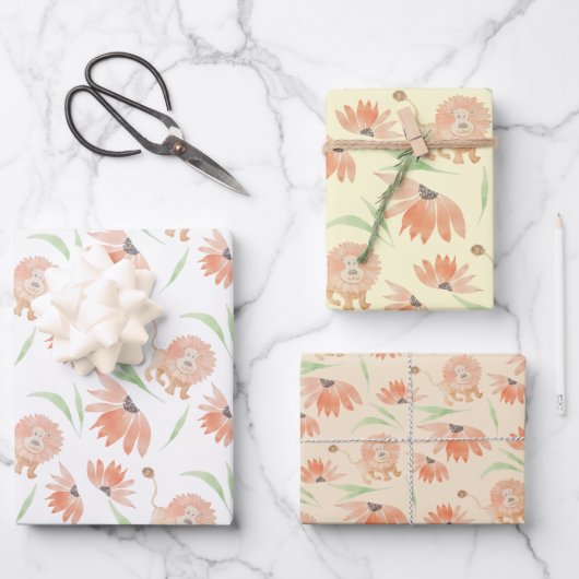 Baby Lion Waterverf met handbeschilderd Inpakpapier Vel (Voorkant)