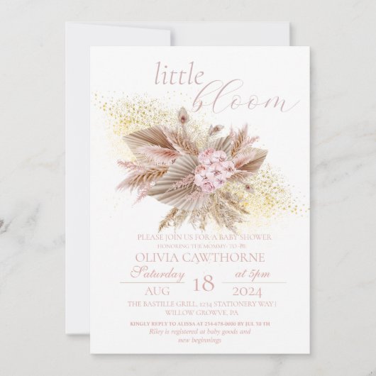 Baby Little Bloom Pampas Gras Baby Meisje Shower Kaart (Voorkant)