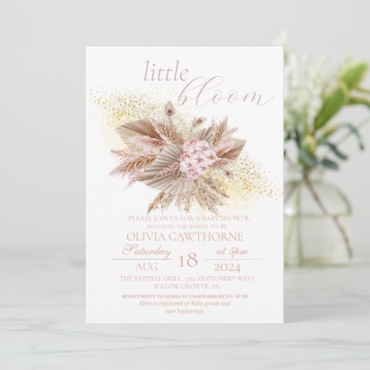Baby Little Bloom Pampas Gras Baby Meisje Shower Kaart (Staand voorkant)