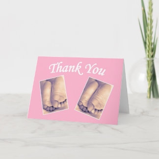 Baby Little Feet Twins Bedankt Kaart Roze