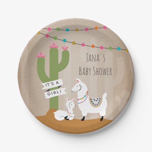 Baby Llama Desert Cactus-Baby shower Papieren Bordje (Voorkant)